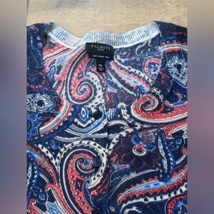 Petite Medium Talbots Paisley Knit Crew Neck Cardigan Excellent Condition!